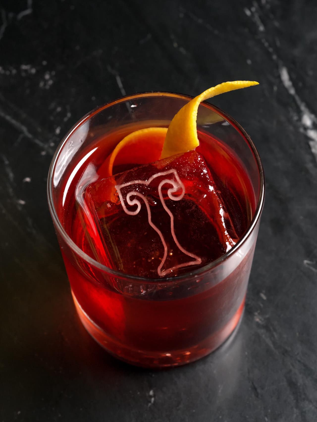 Signature cocktail with a Tenderloin Room ice cube